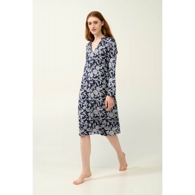 Micromodal Φλροάλ Νυχτικό με Κουμπιά BLUE BLAZER (23065-BLUE BLAZER)