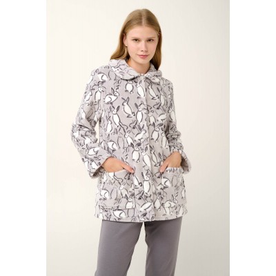 Κοντή Fleece Ρόμπα με Κουμπιά LIGHT GRAY (21458-LIGHT GRAY)
