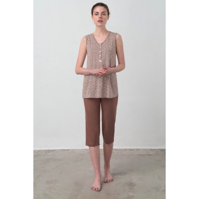 Πυτζάμα με Κάπρι Παντελόνι BROWN COCO (16911-BROWN COCO)