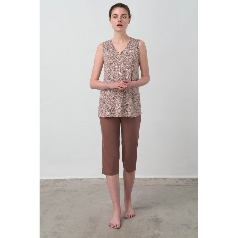Πυτζάμα με Κάπρι Παντελόνι BROWN COCO (16911-BROWN COCO)