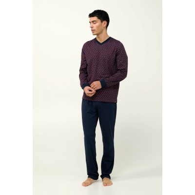 Ανδρική Βαμβακερή Πυτζάμα με V Λαιμόκοψη BLUE (23611-BLUE)