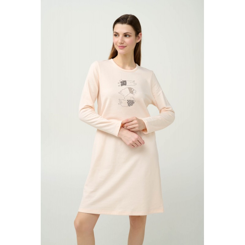 Χειμερινό Βαμβακερό Φούτερ Νυχτικό CREAM DEW (23341-CREAM DEW)