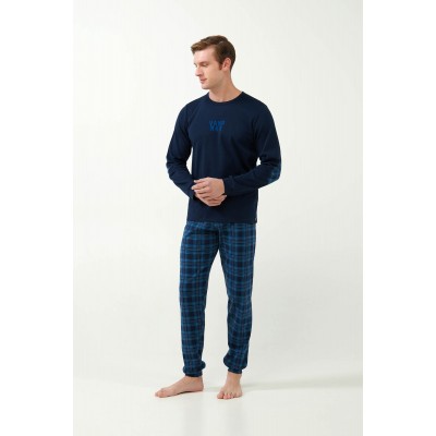 Πυτζάμα Interlock με Ταρτάν Μοτίβο BLUE (21620-BLUE)