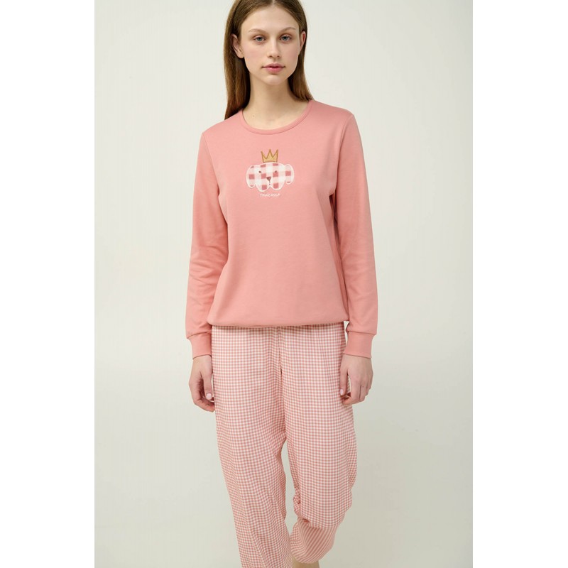 Γυναικεία Βαμβακερή Πυτζάμα με Μανσέτες PINK TAN (23310-PINK TAN)
