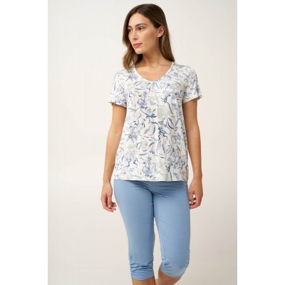 Γυναικεία Micromodal Πυτζάμα με Σούρες BLUE RAIN (24083-BLUE RAIN)