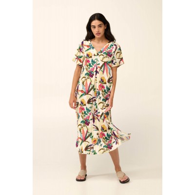 Καλοκαιρινό Φόρεμα με Πιέτα σε Τροπικό Φλοράλ Μοτίβο GREEN EDEN (22409-GREEN EDEN)