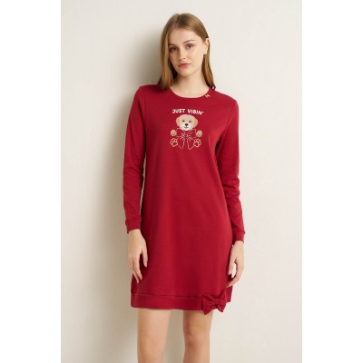 Βαμβακερό Νυχτικό με Μακρυ Μανίκι RED KARANDA (25201-RED KARANDA)