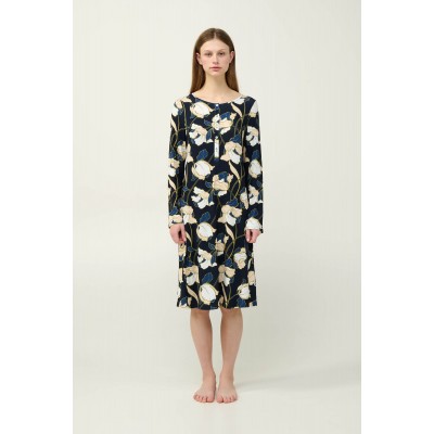 Φλοράλ Νυχτικό Viscose με Πατιλέτα BLUE (23112-BLUE)