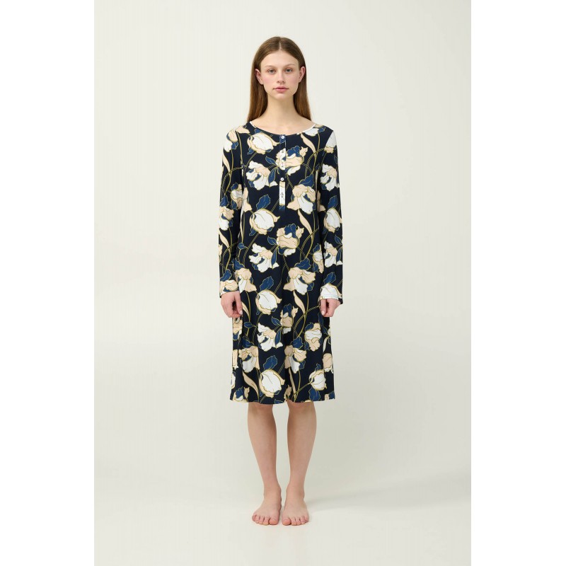 Φλοράλ Νυχτικό Viscose με Πατιλέτα BLUE (23112-BLUE)