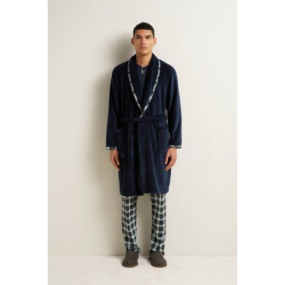 Ανδρική Fleece Σταυρωτή Μακριά Ρόμπα BLUE (25666-BLUE)