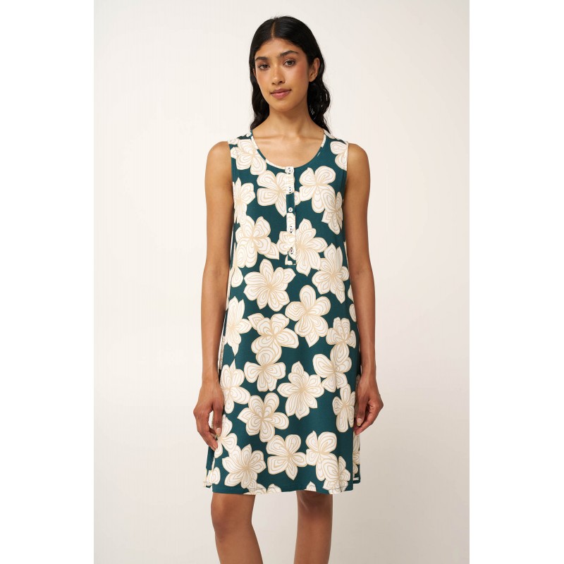 Micromodal Φλοράλ Νυχτικό με Πατιλέτα GREEN TEAL (24002-GREEN TEAL)