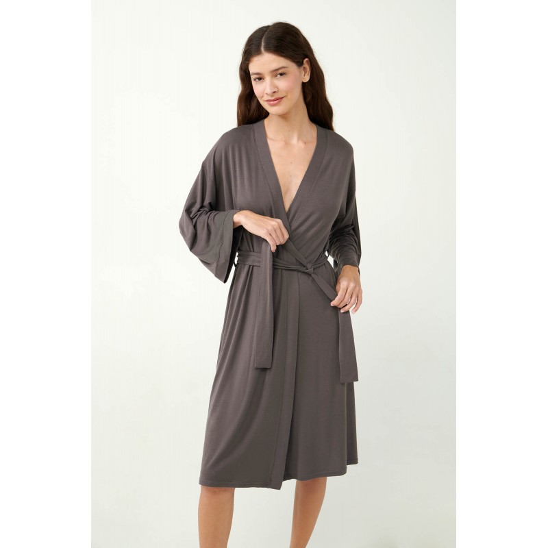 Μονόχρωμη Micromodal Σταυρωτή Ρόμπα GRAY MAUVE (21045-GRAY MAUVE)