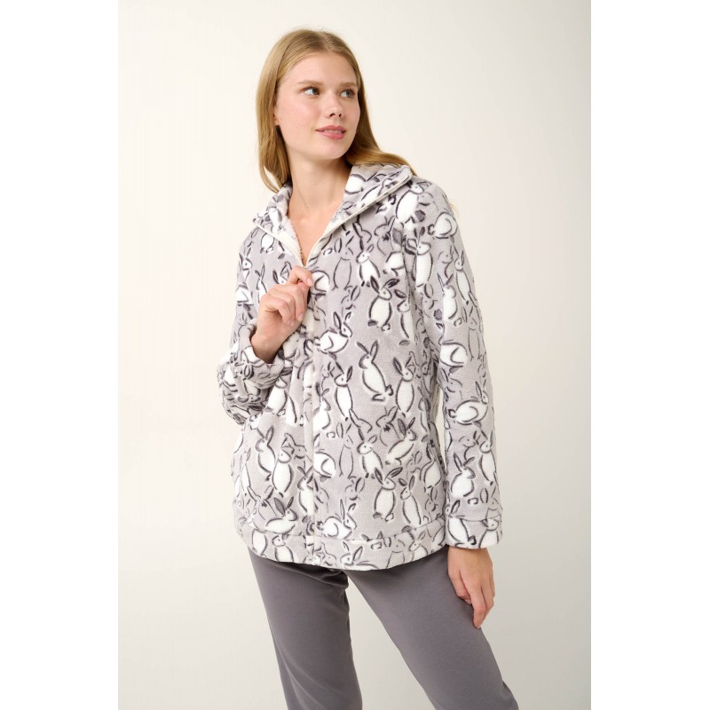 Κοντή Fleece Ρόμπα με Φερμουάρ LIGHT GRAY (21457-LIGHT GRAY)