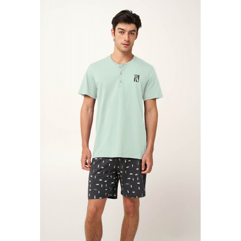 Ανδρική Βαμβακερή Πυτζάμα με Πατιλέτα GREEN SURF (24693-GREEN SURF) Ανδρική Βαμβακερή Πυτζάμα με Πατιλέτα GREEN SURF (24693-GREEN SURF)