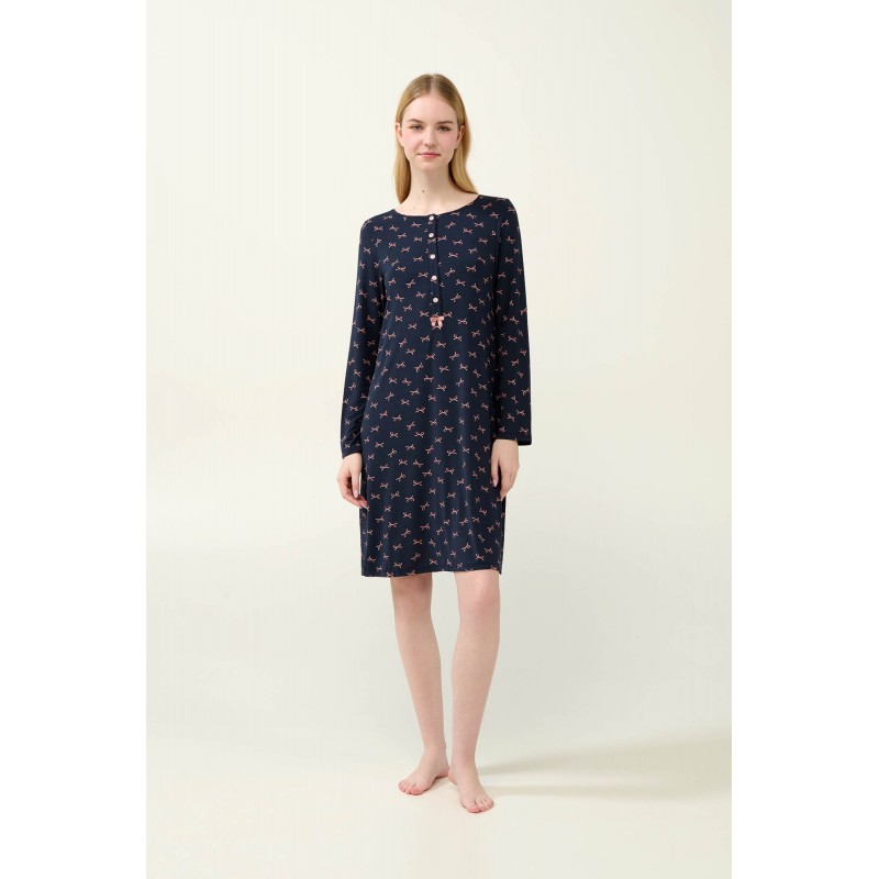 Νυχτικό Micromodal με Φιόγκους και Πατιλέτα BLUE BLAZER (23051-BLUE BLAZER)