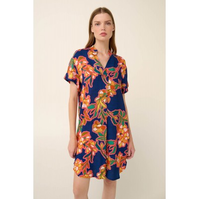 Καλοκαιρινό Φόρεμα από Ποπλίνα με Λαιμόκοψη V BLUE LAPIS (22451-BLUE LAPIS)