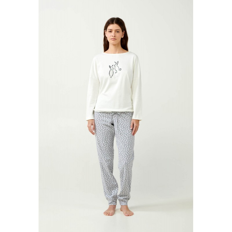 Interlock Πυτζάμα Λάστιχο στη Μπλούζα CREAM (21454-CREAM)