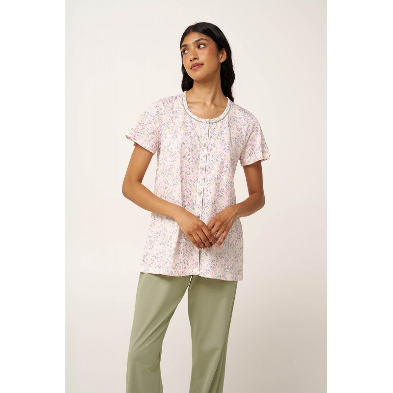 Γυναικεία Βαμβακερή Πυτζάμα με Κουμπιά GREEN TEA (24345-GREEN TEA)