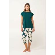 Γυναικεία Micromodal Πυτζάμα με Κάπρι Παντελόνι GREEN TEAL (24001-GREEN TEAL)