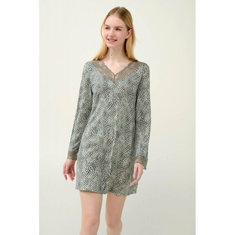 Micromodal Νυχτικό με Δαντέλα GREEN SAGE (23805-GREEN SAGE)