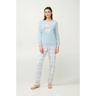 Γυναικεία Βαμβακερή Πυτζάμα με Μανσέτες BLUE CLOUD (23302-BLUE CLOUD)