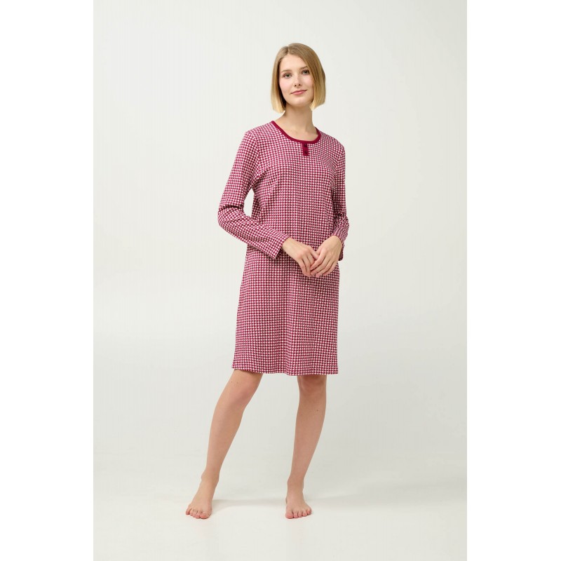 Βαμβακερό Νυχτικό Pied de Poule RED BEET (23223-RED BEET)