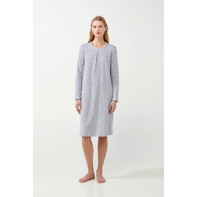 Εμπριμέ Interlock Νυχτικό με Πιέτα LIGHT GRAY (21456-LIGHT GRAY)