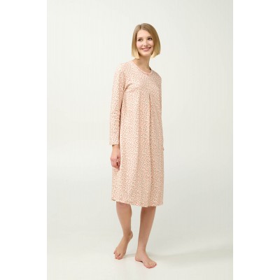 Βαμβακερό Φλοράλ Νυχτικό με Πιέτα PINK TAN (23335-PINK TAN)