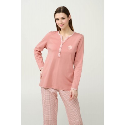 Βαμβακερή Γυναικεία Πυτζάμα με Πατιλέτα PINK TAN (23313-PINK TAN)