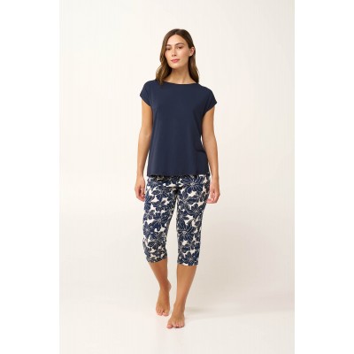 Γυναικεία Micromodal Πυτζάμα Κάπρι Παντελόνι BLUE BLAZER (24103-BLUE BLAZER)