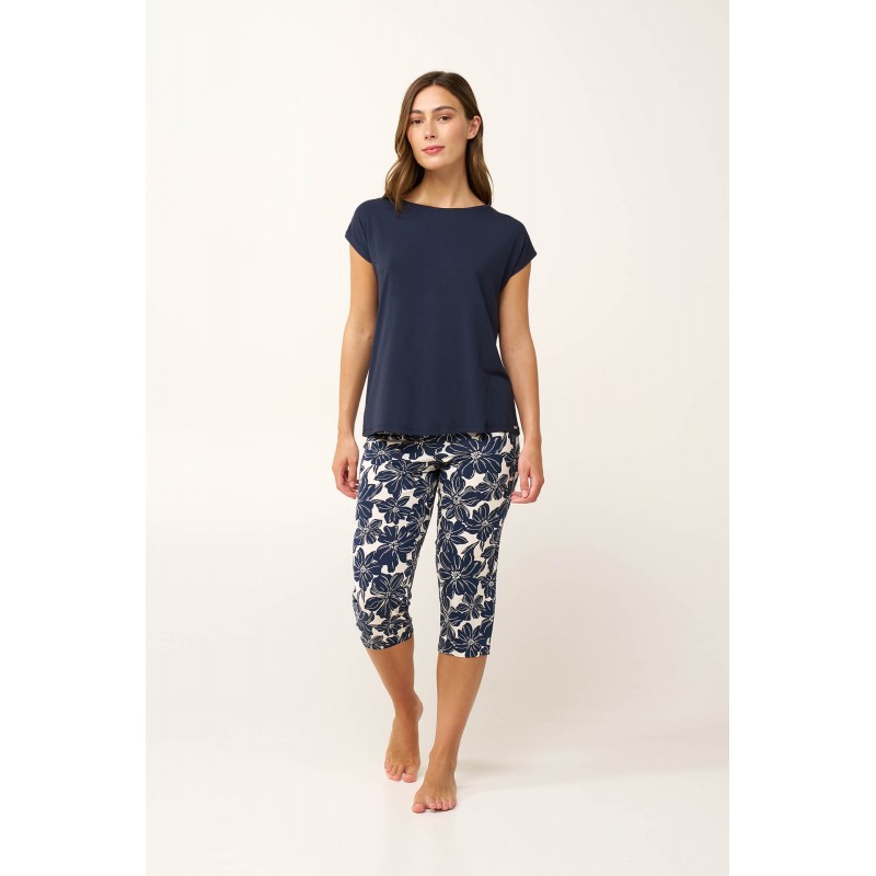 Γυναικεία Micromodal Πυτζάμα Κάπρι Παντελόνι BLUE BLAZER (24103-BLUE BLAZER)