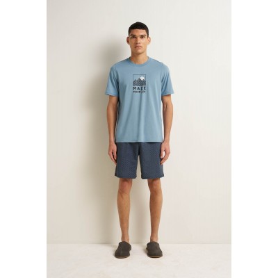 Ανδρική Βαμβακερή Κοντή Πυτζάμα BLUE SHADOW (25644-BLUE SHADOW)