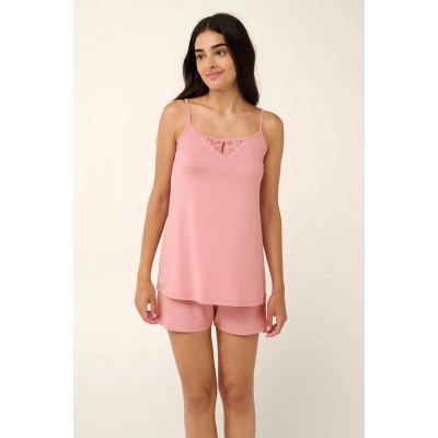 Μονόχρωμο Micromodal Babydoll με Δαντέλα PINK BLUSH (22092-PINK BLUSH)