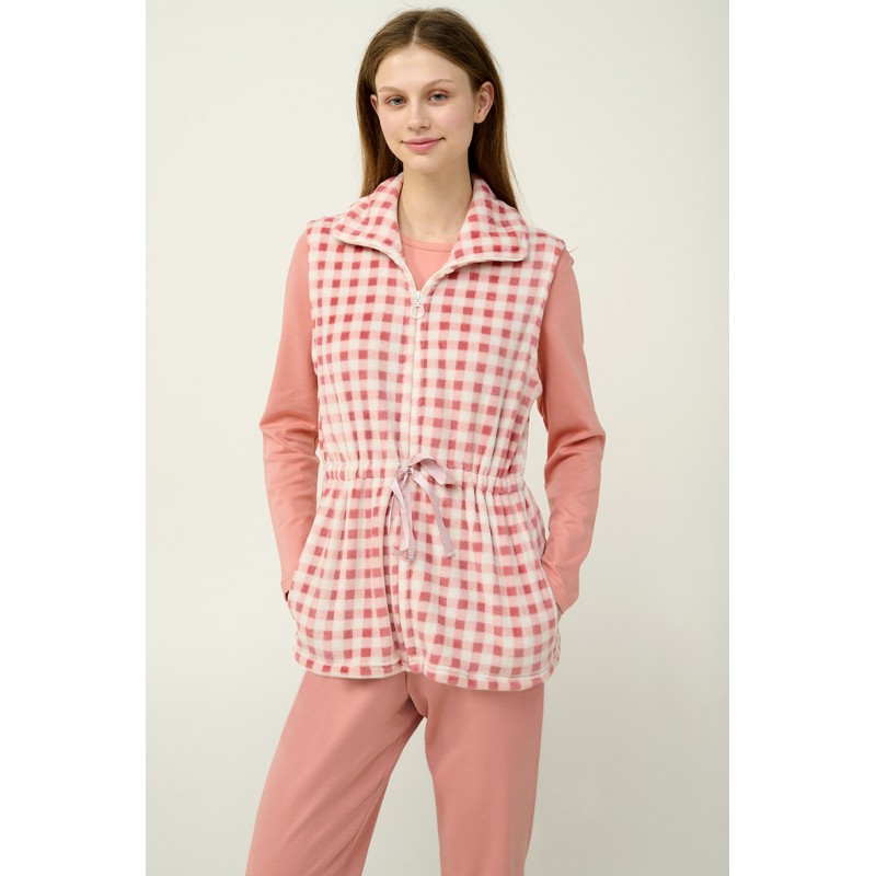 Γυναικείο Καρό Fleece Γιλέκο PINK TAN (23325-PINK TAN)