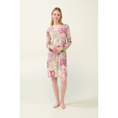 Micromodal Φλοράλ Νυχτικό με Πατιλέτα PINK WOOD (23020-PINK WOOD)