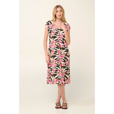 Καλοκαιρινό Φόρεμα με Πλάτη V και Πιέτα σε Φλοράλ Μοτίβο Ακουαρέλα VIOLET QUARTZ (22492-VIOLET QUARTZ)