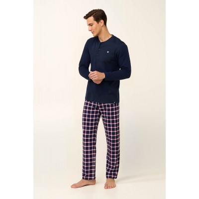 Βαμβακερή Ανδρική Πυτζάμα με Πατιλέτα BLUE (23905-BLUE)