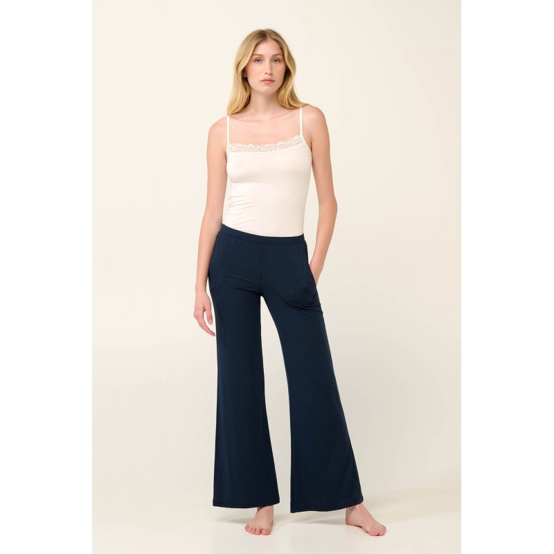 Μονόχρωμο Φαρδύ Γυναικείο Παντελόνι με Τσέπες BLUE (22101-BLUE)