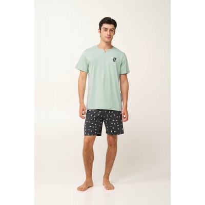 Ανδρική  Βαμβακερή Πυτζάμα με Λαιμόκοψη GREEN SURF (24692-GREEN SURF)