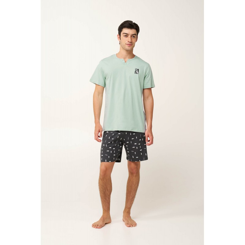 Ανδρική Βαμβακερή Πυτζάμα με Λαιμόκοψη GREEN SURF (24692-GREEN SURF) Ανδρική Βαμβακερή Πυτζάμα με Λαιμόκοψη GREEN SURF (24692-GREEN SURF)
