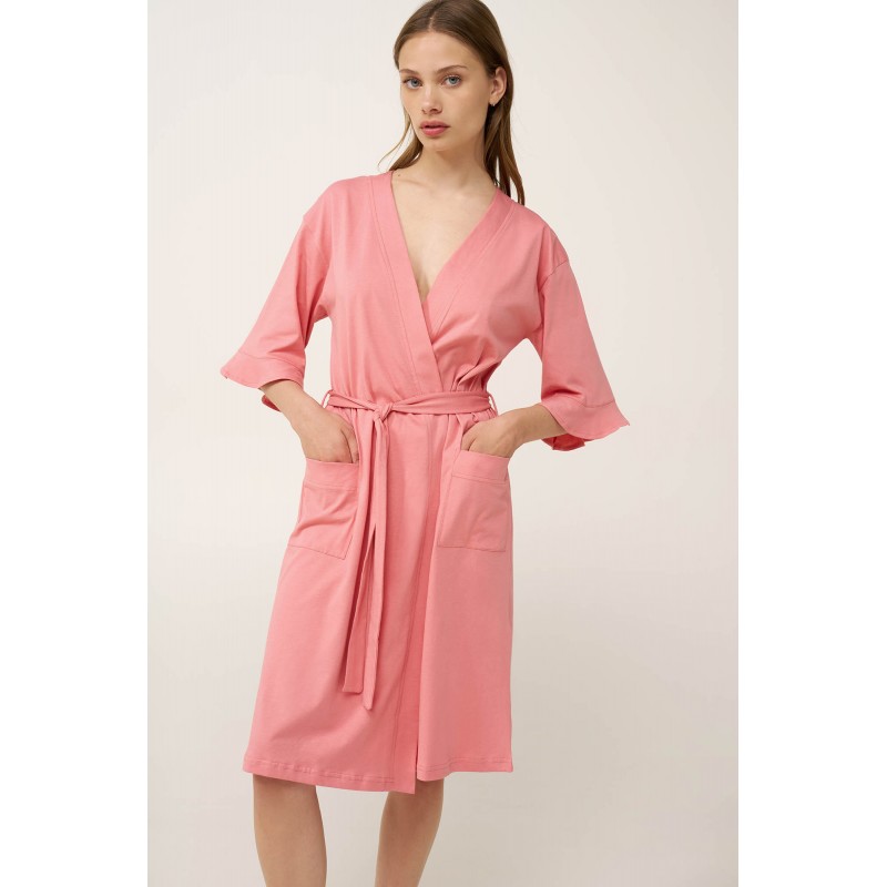 Γυναικεία Σταυρωτή Ρόμπα από Βαμβάκι PINK GLOW (24334-PINK GLOW)