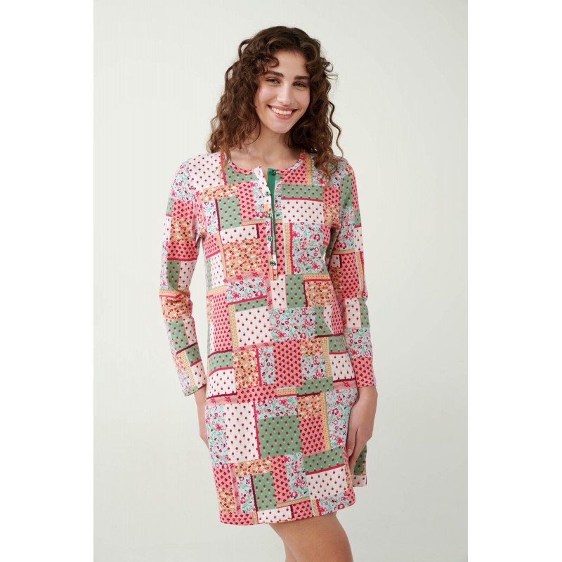 Νυχτικό Interlock με Vintage Patchwork Μοτίβο GREEN BARLEY (21371-GREEN BARLEY)