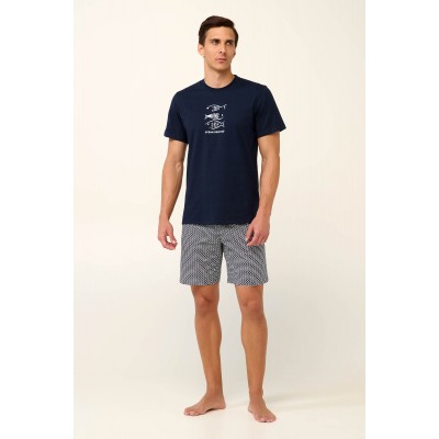 Βαμβακερή Ανδρική Πυτζάμα με Τύπωμα BLUE (22673-BLUE)