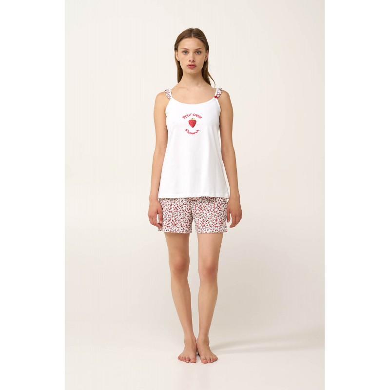 Βαμβακερό Baby Doll με Τιράντες WHITE (24258-WHITE)