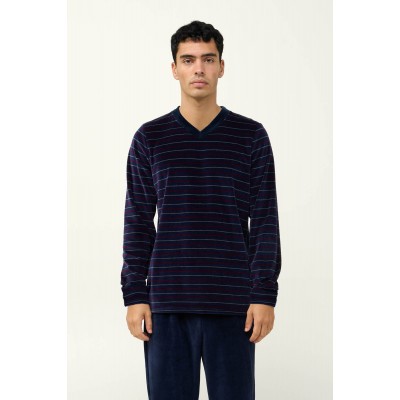 Ανδρική Velvet Πυτζάμα με V Λαιμόκοψη BLUE BLAZER (23700-BLUE BLAZER)