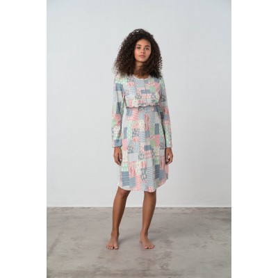 Εμπριμέ Νυχτικό Με Πατιλέτα PINK TAN (17912-PINK TAN)