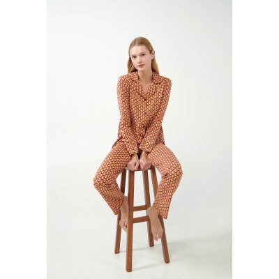 Φλοράλ Κουμπωτή Πυτζάμα Micromodal BROWN COCOA (21034-BROWN COCOA)