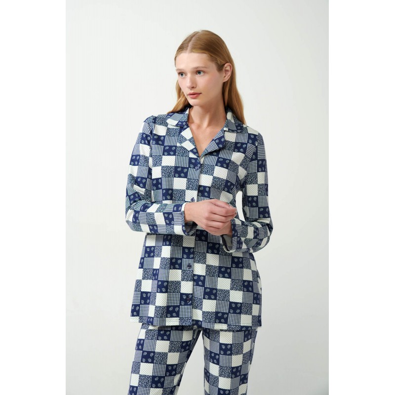 Κουμπωτή Πυτζάμα Φούτερ με Patchwork Μοτίβο BLUE PATRIOT (21432-BLUE PATRIOT)