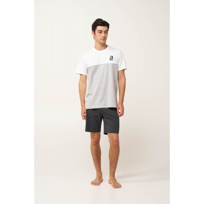 Βαμβακερή Ανδρική Πυτζάμα με Δίτονο Τοπ WHITE (24694-WHITE)
