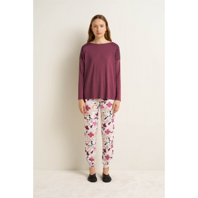 Γυναικεία Micromodal Πυτζάμα με Μανσέτες MAUVE MISTY (25069-MAUVE MISTY)